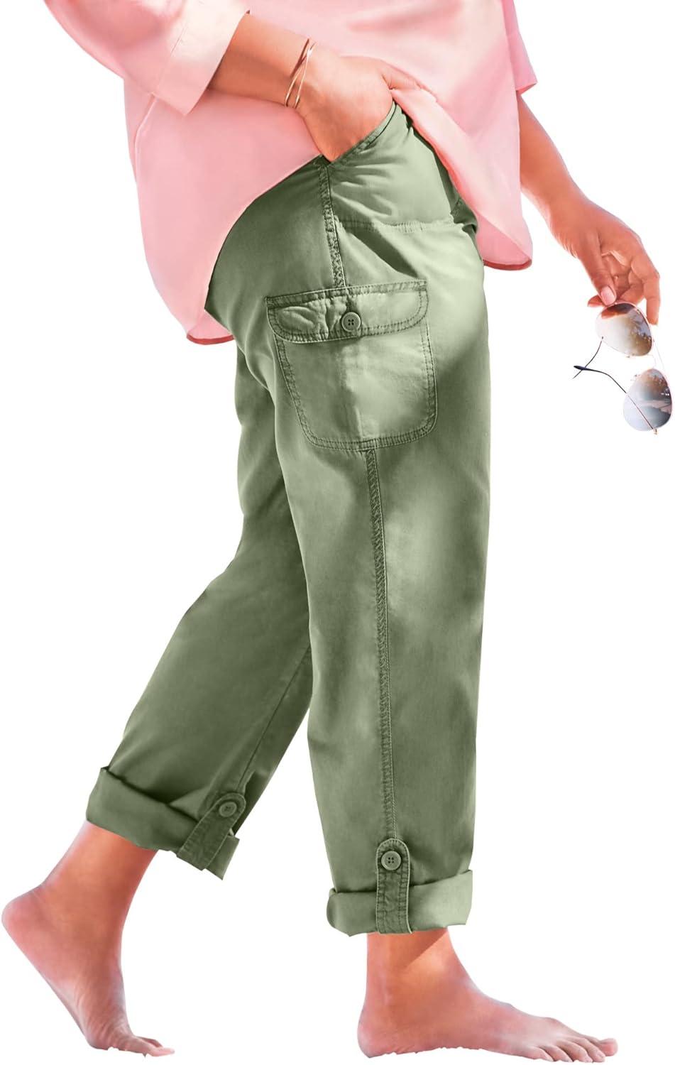 image:imageWoman Within Plus Size Convertible 2in1 Cargo Pant amp Capri Elastic WaistOlive Green Camouflage