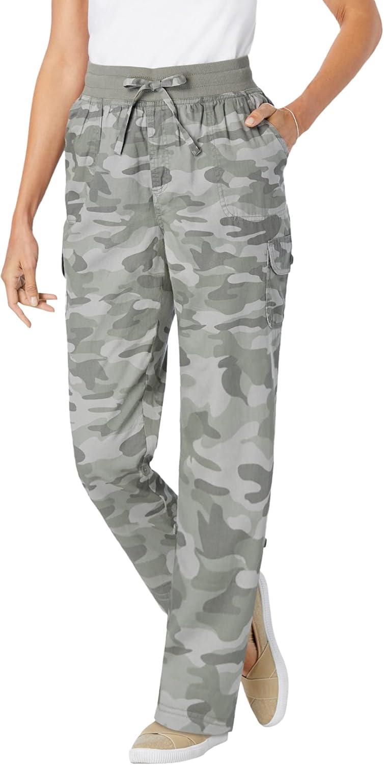 image:imageWoman Within Plus Size Convertible 2in1 Cargo Pant amp Capri Elastic WaistOlive Green Camouflage
