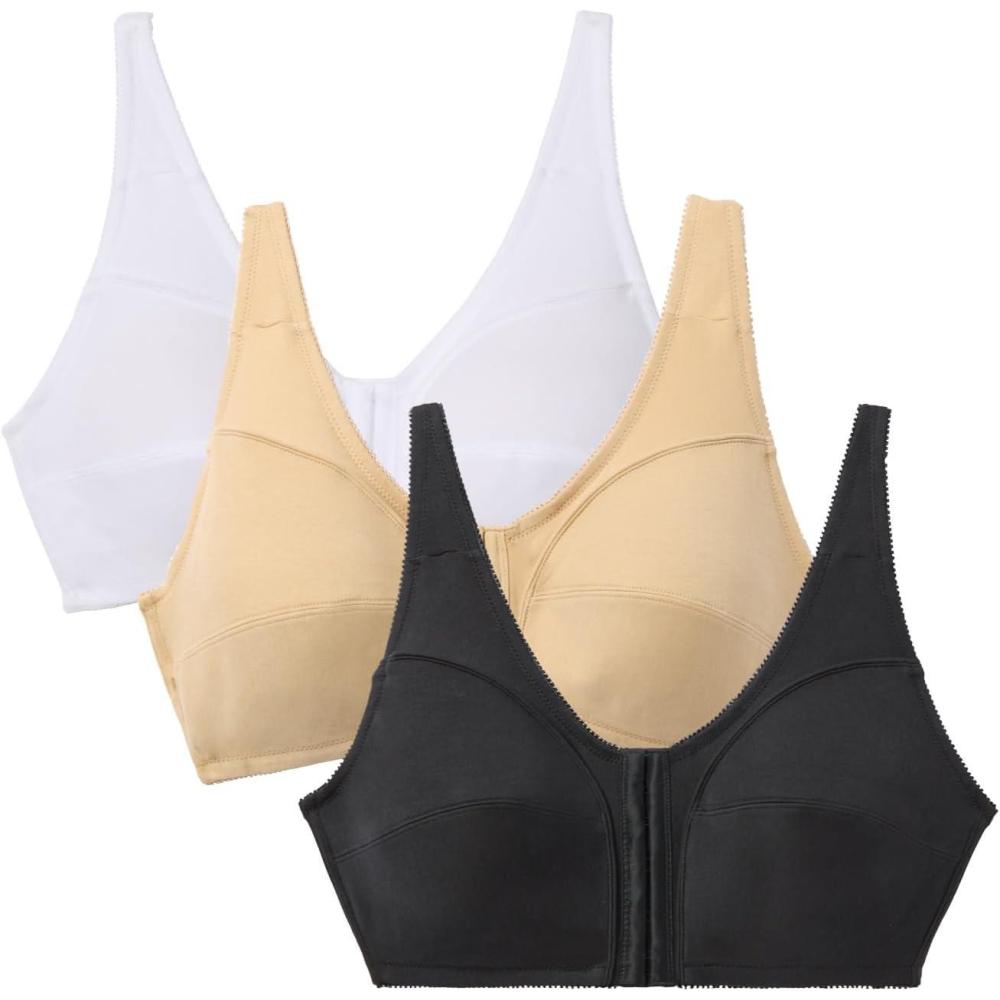 image:imageComfort Choice Womens Plus Size 3Pack FrontClose Cotton Wireless BraBasic Assorted