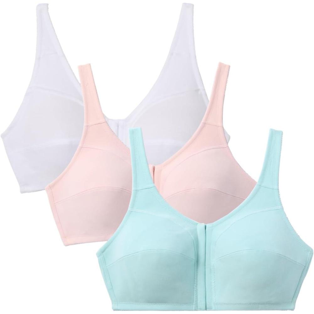 image:imageComfort Choice Womens Plus Size 3Pack FrontClose Cotton Wireless BraPastel Assorted