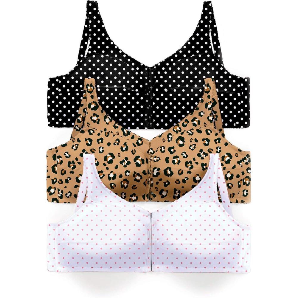 image:imageComfort Choice Womens Plus Size 3Pack FrontClose Cotton Wireless BraPolka Dot Assorted