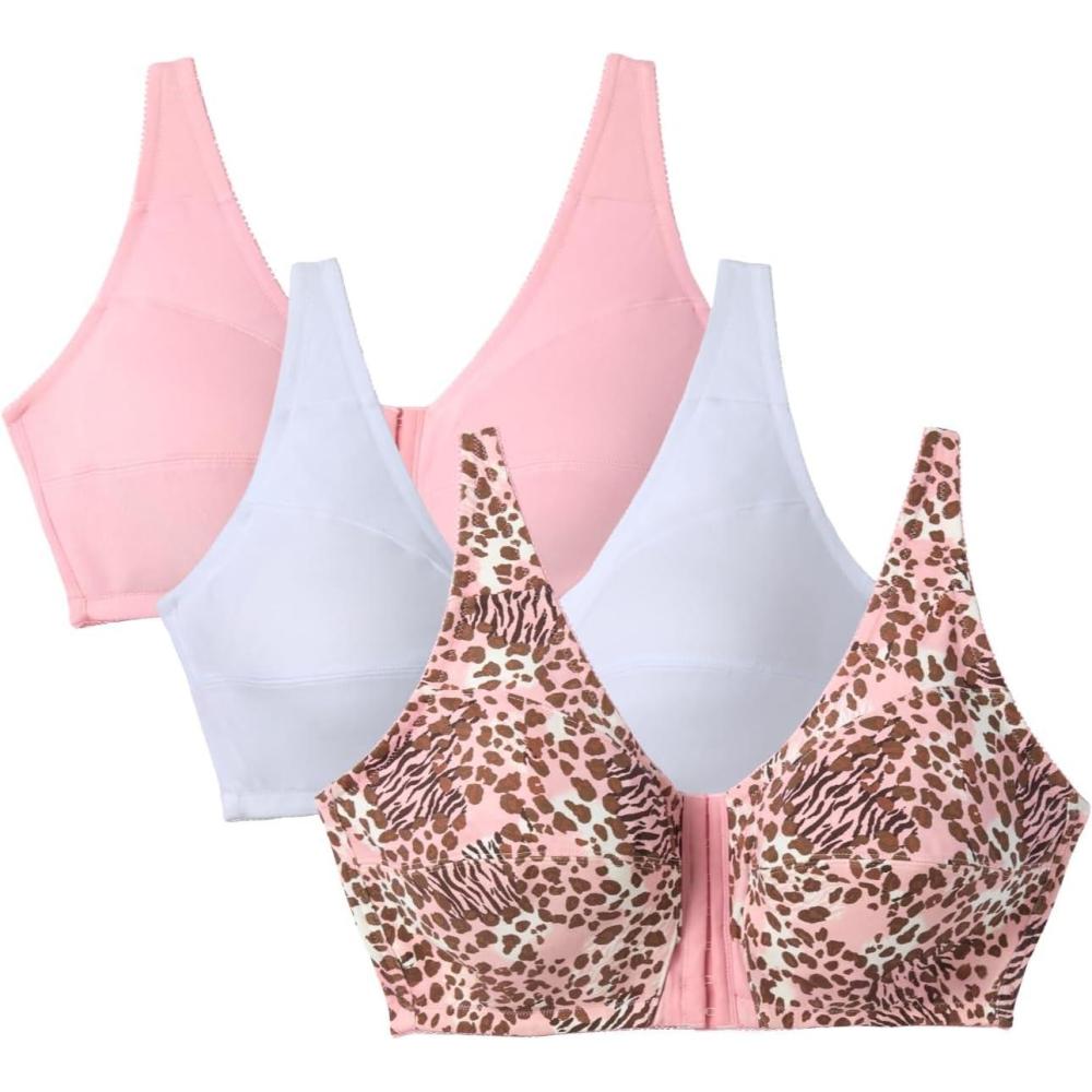 image:imageComfort Choice Womens Plus Size 3Pack FrontClose Cotton Wireless BraRose Quartz Assorted