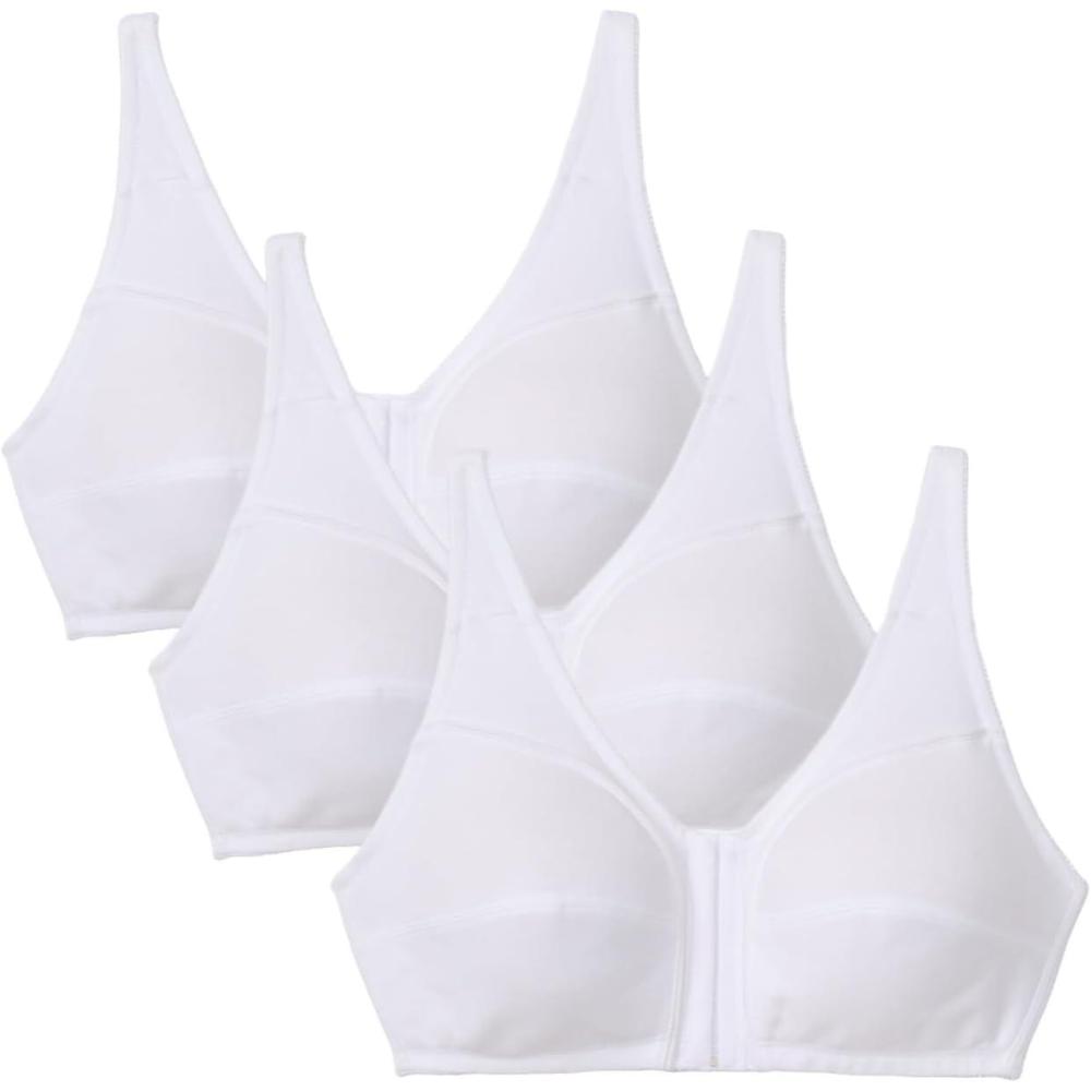 image:imageComfort Choice Womens Plus Size 3Pack FrontClose Cotton Wireless BraWhite Pack