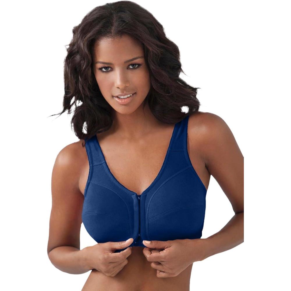 image:imageComfort Choice Womens Plus Size Cotton FrontClose Wireless BraEvening Blue