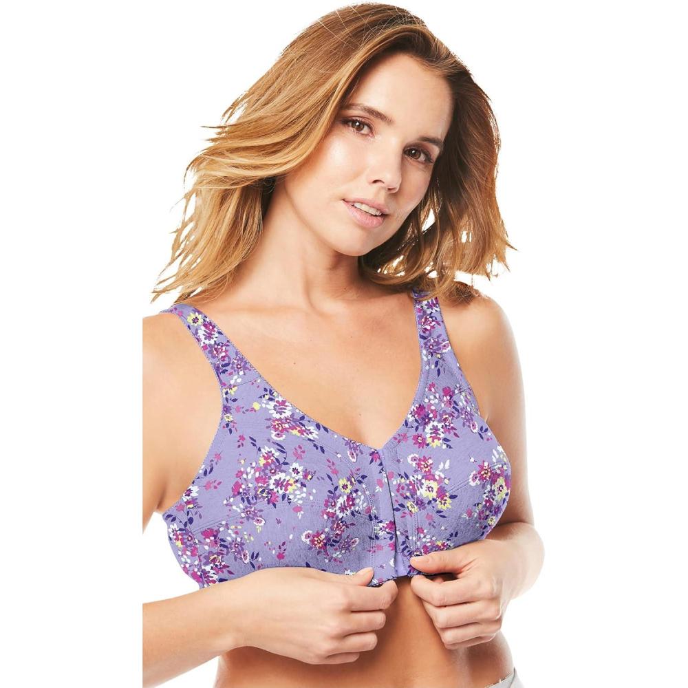 image:imageComfort Choice Womens Plus Size Cotton FrontClose Wireless BraLavender Spray