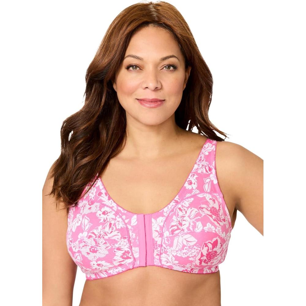 image:imageComfort Choice Womens Plus Size Cotton FrontClose Wireless BraPeony Petal Floral