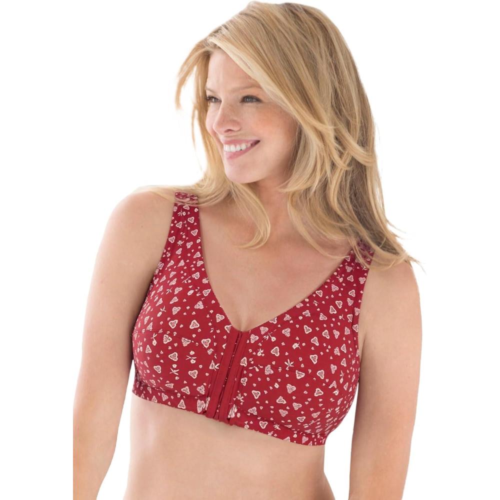 image:imageComfort Choice Womens Plus Size Cotton FrontClose Wireless BraPoppy Red Scattered Hearts