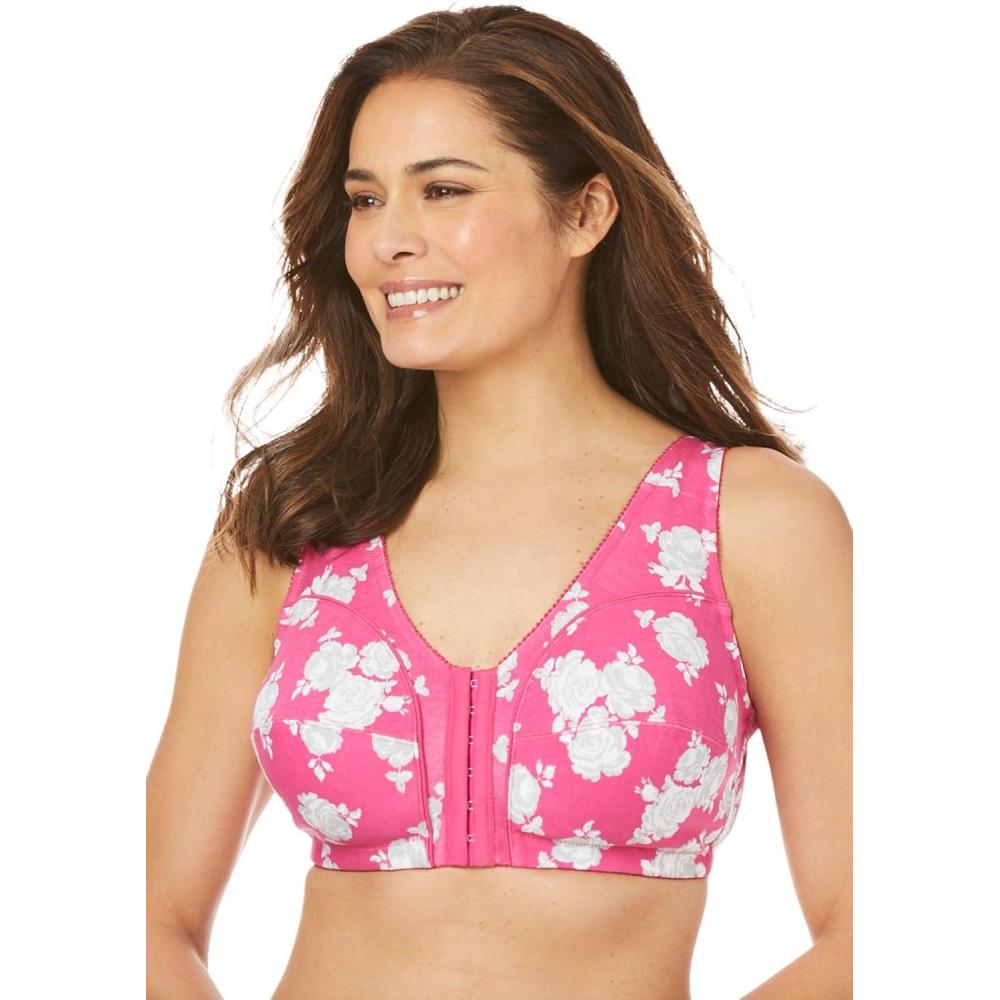 image:imageComfort Choice Womens Plus Size Cotton FrontClose Wireless BraRaspberry Sorbet Roses
