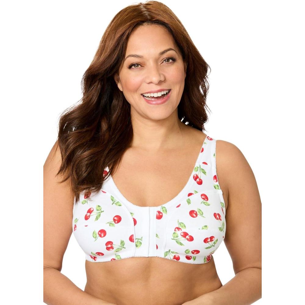 image:imageComfort Choice Womens Plus Size Cotton FrontClose Wireless BraScattered Cherry