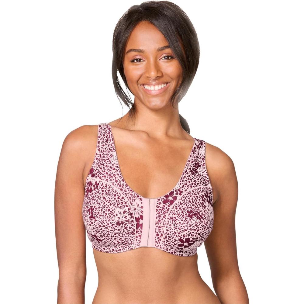 image:imageComfort Choice Womens Plus Size Cotton FrontClose Wireless BraShell Pink Animal