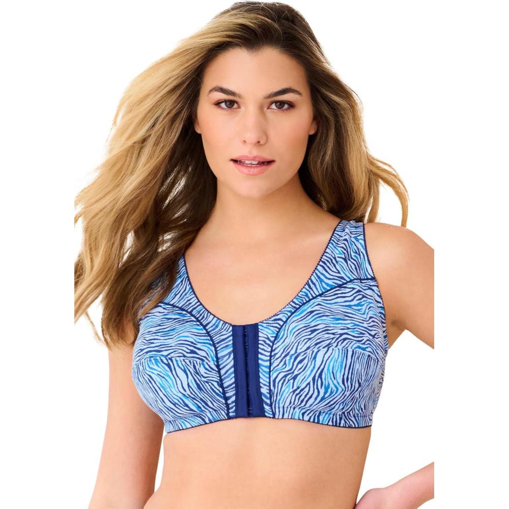 image:imageComfort Choice Womens Plus Size Cotton FrontClose Wireless BraSky Blue Zebra