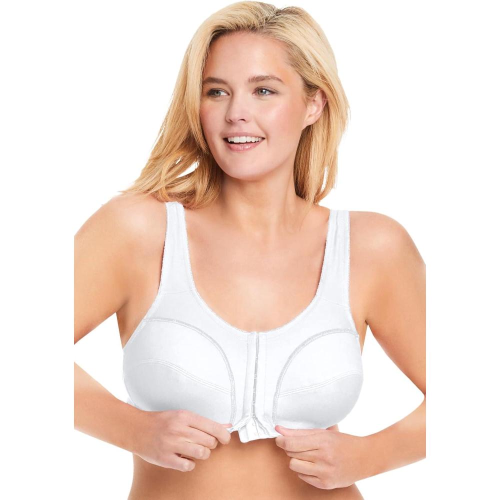 image:imageComfort Choice Womens Plus Size Cotton FrontClose Wireless BraWhite