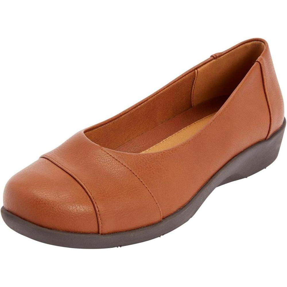 image:imageComfortview Womens Wide Width The Gab FlatCognac