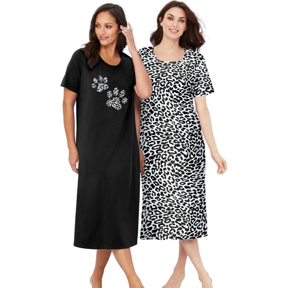 image:imageDreams amp Co Plus Size 2Pack Long SleepshirtsBlack Animal Paw