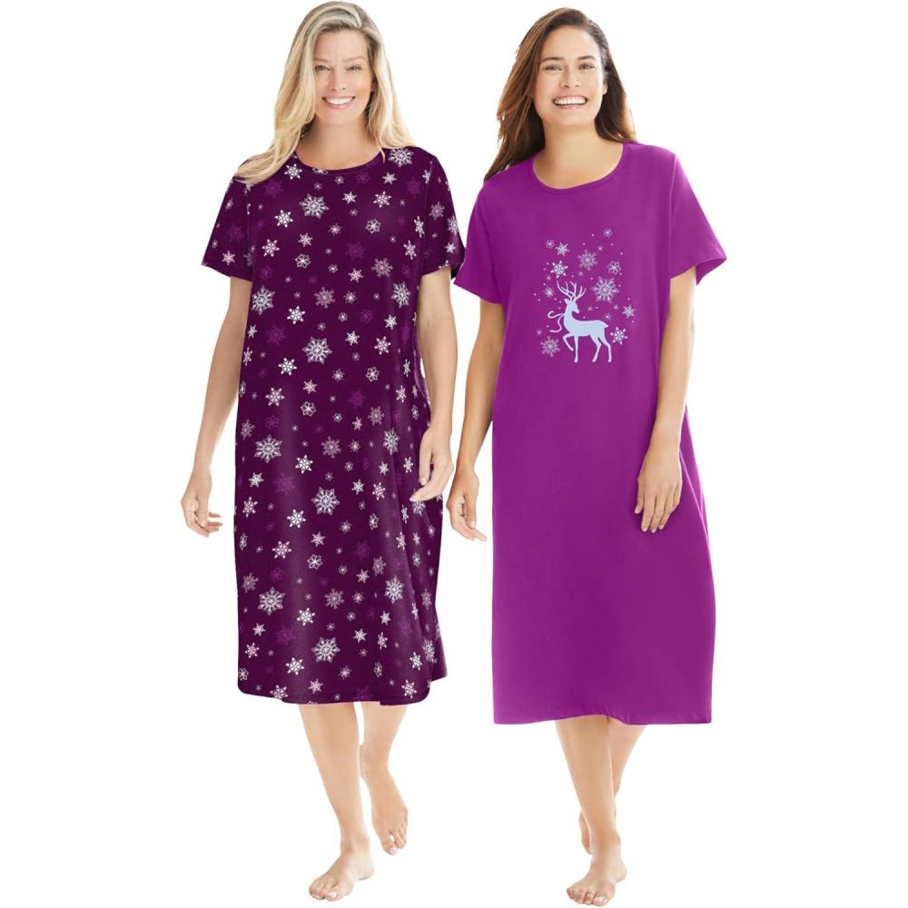 image:imageDreams amp Co Plus Size 2Pack Long SleepshirtsDark Berry Snowflake
