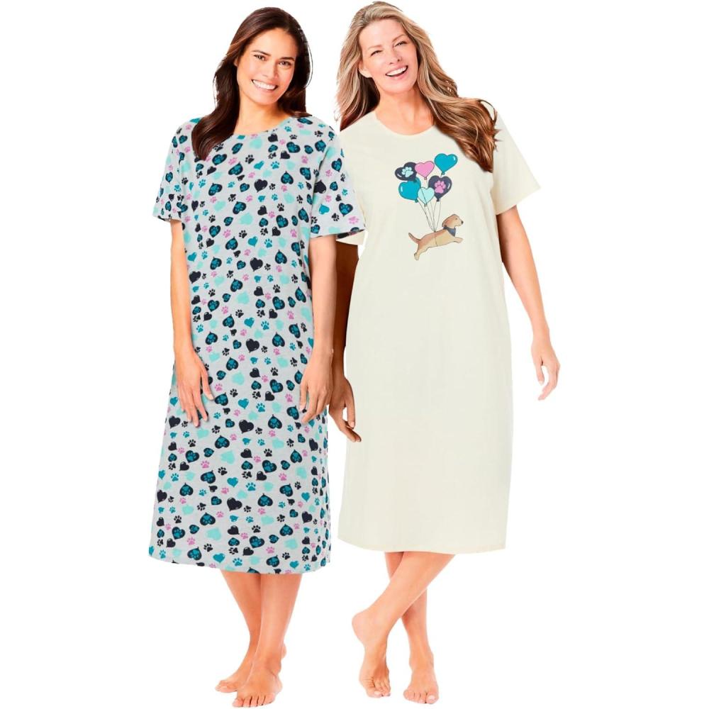 image:imageDreams amp Co Plus Size 2Pack Long SleepshirtsIvory Heart Paws