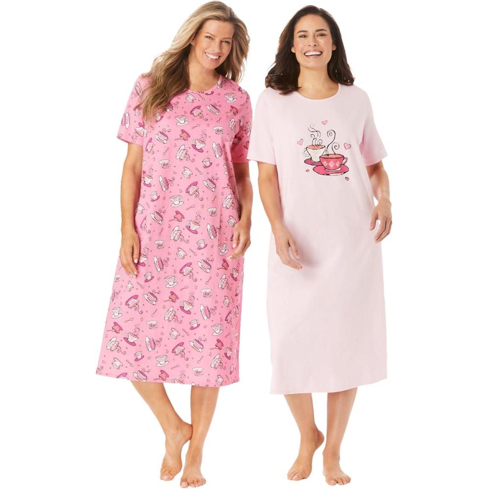 image:imageDreams amp Co Plus Size 2Pack Long SleepshirtsPink Tea Cup
