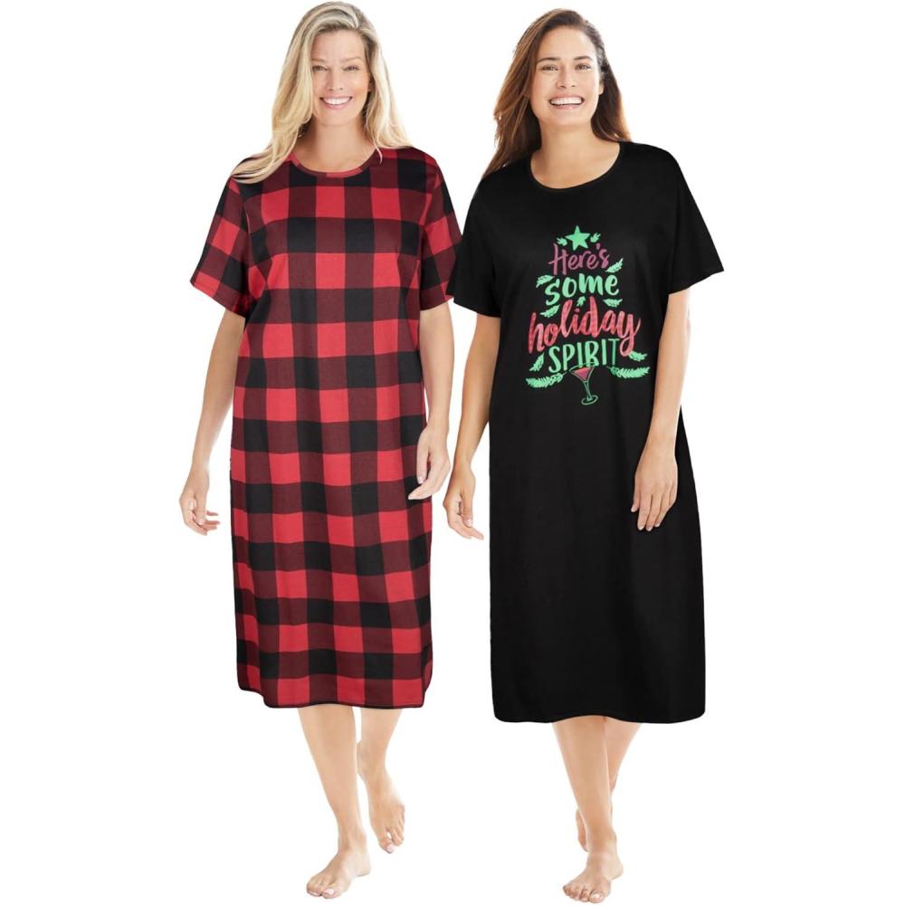 image:imageDreams amp Co Plus Size 2Pack Long SleepshirtsRed Buffalo Plaid