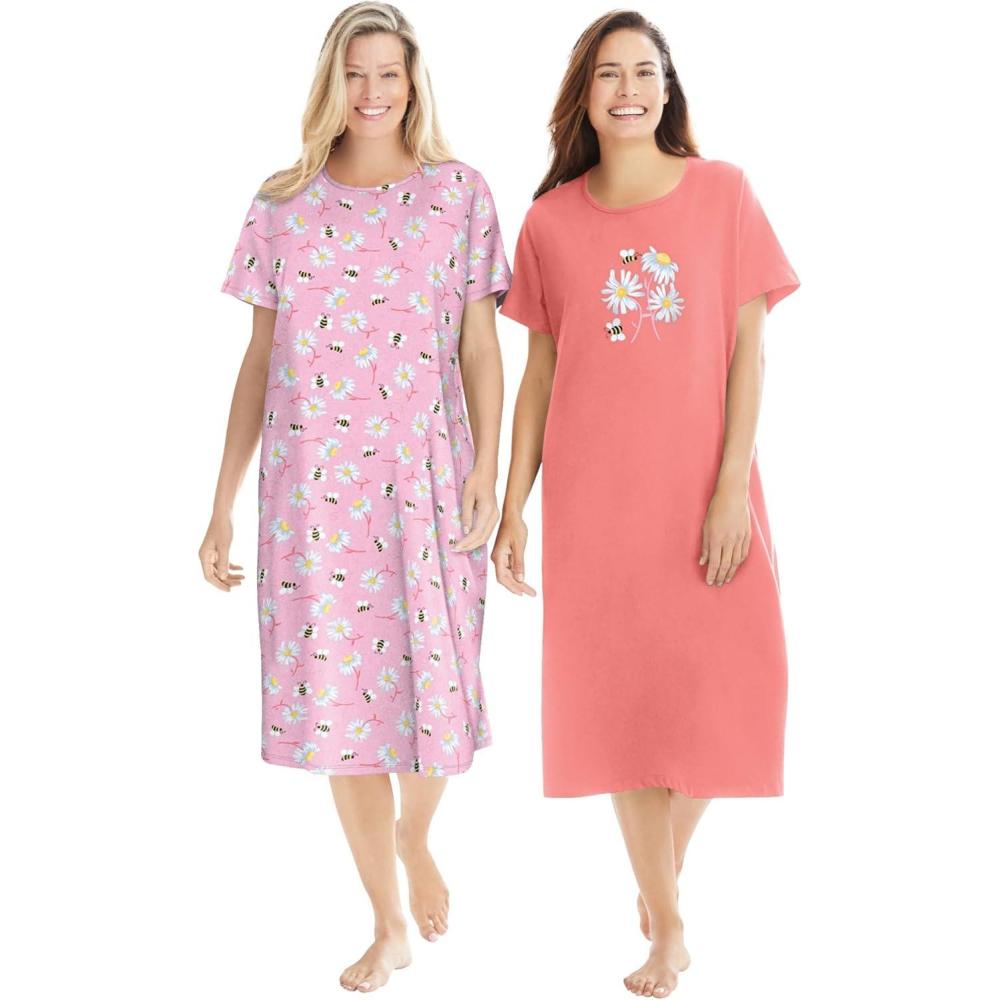 image:imageDreams amp Co Plus Size 2Pack Long SleepshirtsSweet Coral Bees