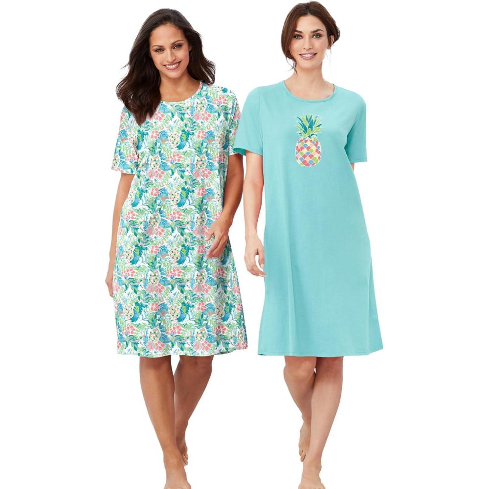 image:imageDreams amp Co Plus Size 2Pack ShortSleeve SleepshirtAqua Haze Tropical