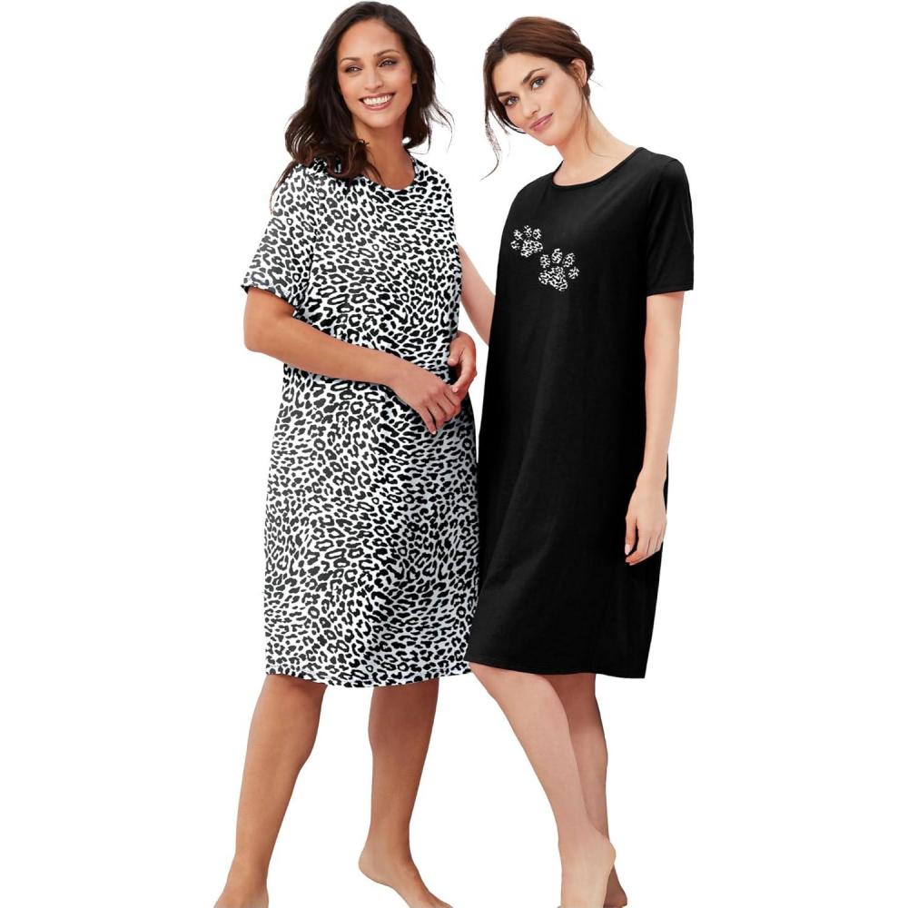 image:imageDreams amp Co Plus Size 2Pack ShortSleeve SleepshirtBlack Animal Paw