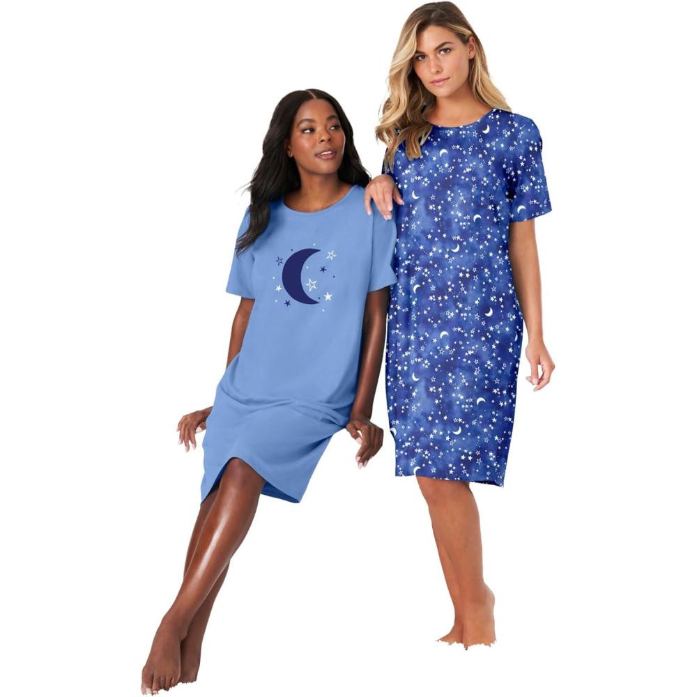 image:imageDreams amp Co Plus Size 2Pack ShortSleeve SleepshirtFrench Blue Tie Dye Moon