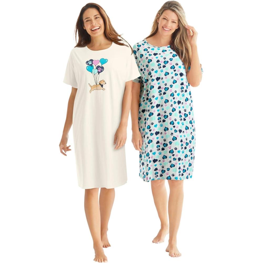 image:imageDreams amp Co Plus Size 2Pack ShortSleeve SleepshirtIvory Heart Paws