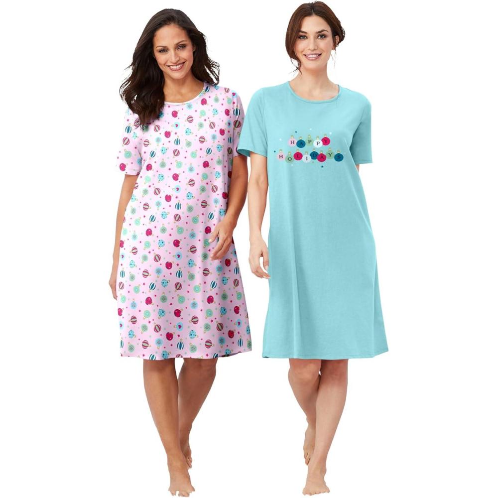 image:imageDreams amp Co Plus Size 2Pack ShortSleeve SleepshirtPale Ocean Ornament