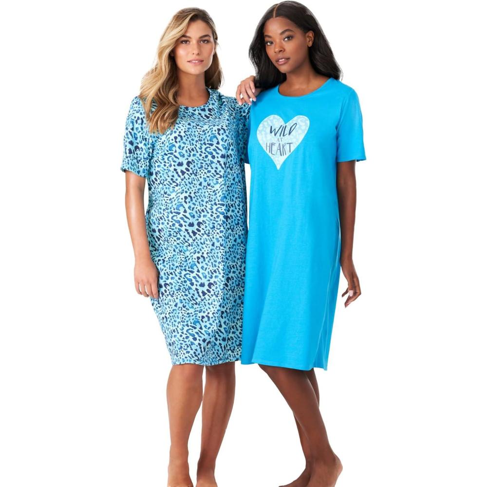image:imageDreams amp Co Plus Size 2Pack ShortSleeve SleepshirtPool Blue Animal Hearts