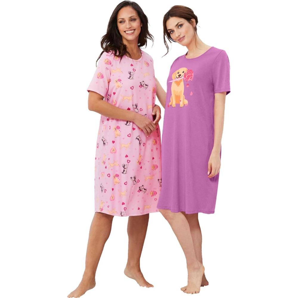image:imageDreams amp Co Plus Size 2Pack ShortSleeve SleepshirtPretty Orchid Roses