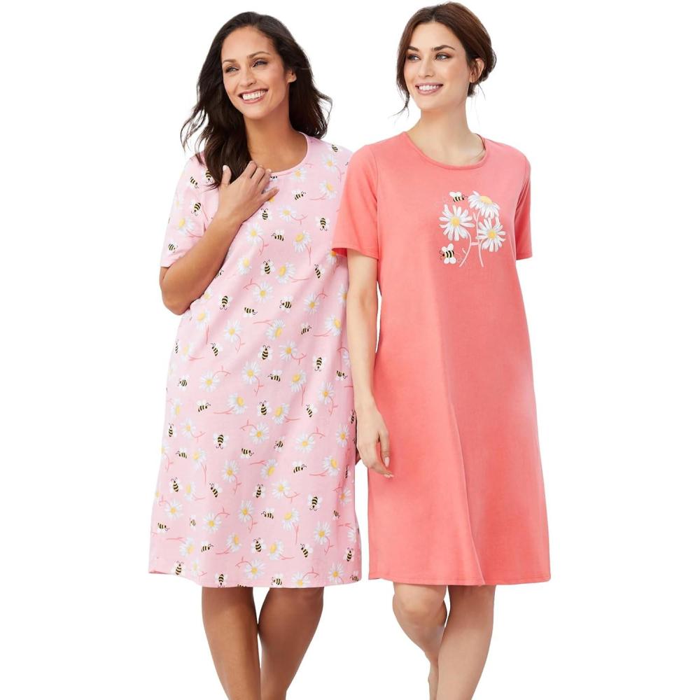 image:imageDreams amp Co Plus Size 2Pack ShortSleeve SleepshirtSweet Coral Bees