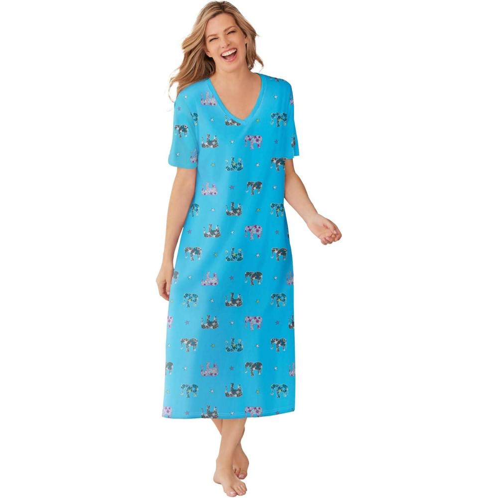 image:imageDreams amp Co Plus Size Long Print SleepshirtCaribbean Blue Elephant