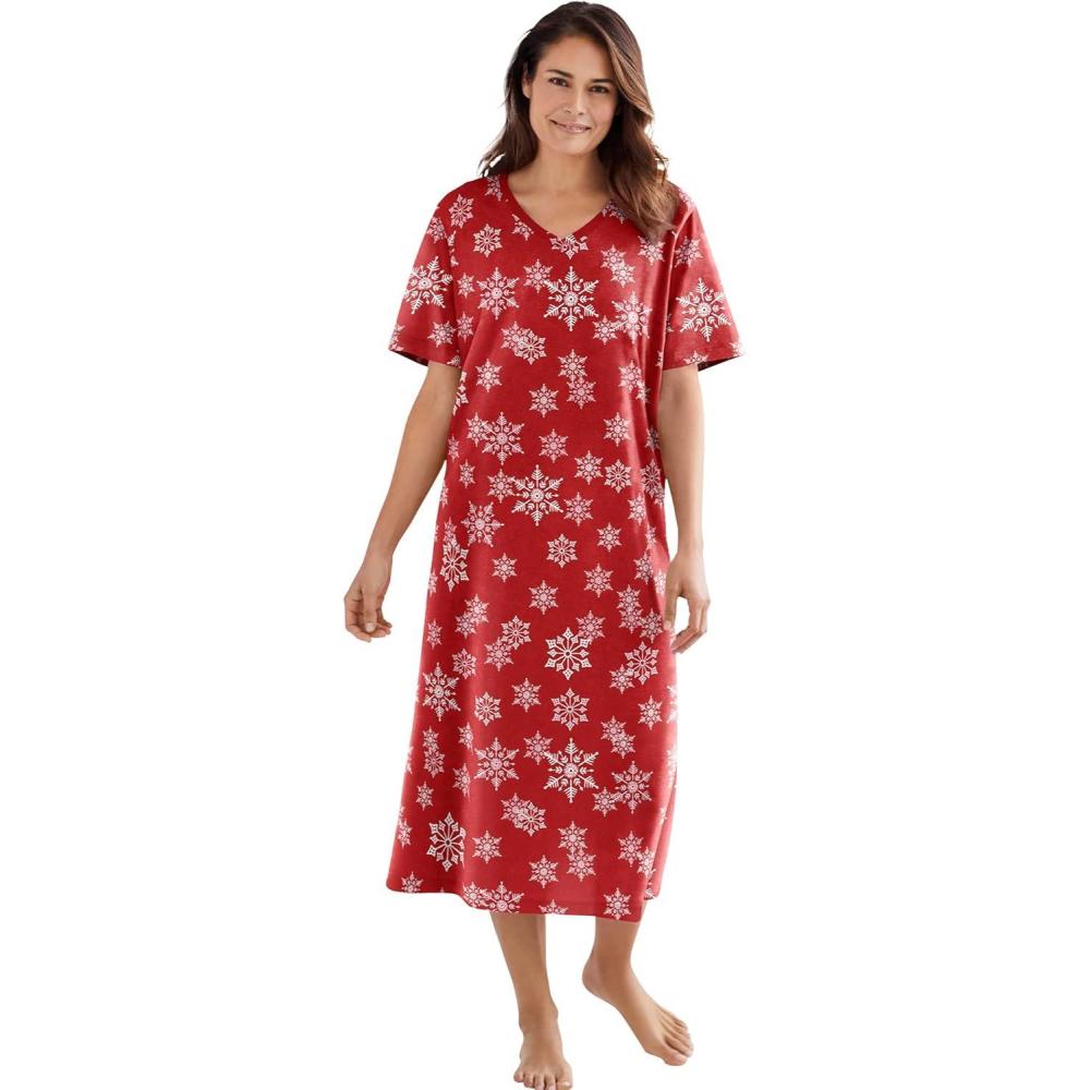 image:imageDreams amp Co Plus Size Long Print SleepshirtClassic Red Winter Snow