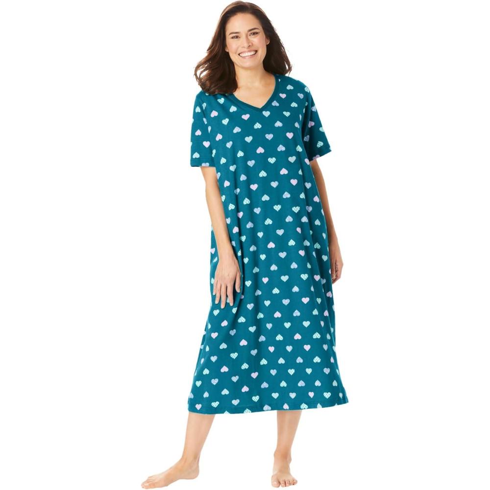 image:imageDreams amp Co Plus Size Long Print SleepshirtDeep Teal Hearts