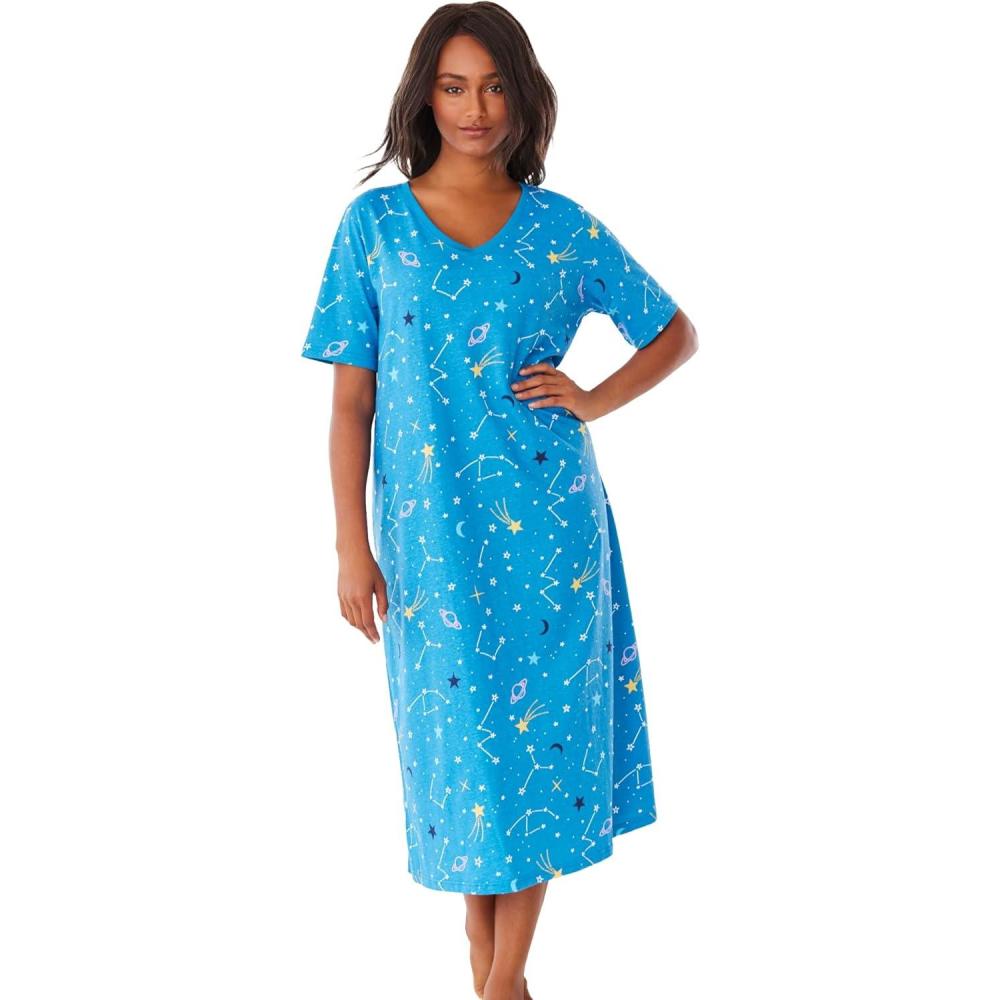image:imageDreams amp Co Plus Size Long Print SleepshirtPool Blue Cosmic Dreams