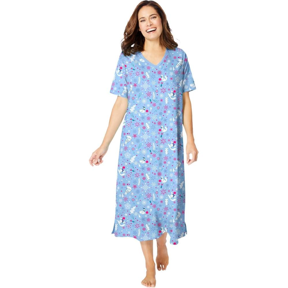 image:imageDreams amp Co Plus Size Long Print SleepshirtSky Blue Winter Cat
