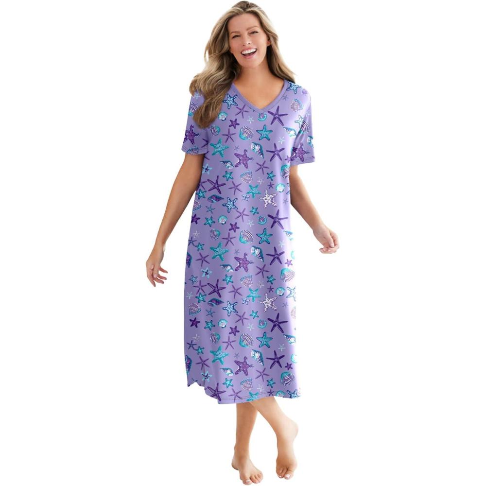 image:imageDreams amp Co Plus Size Long Print SleepshirtSoft Iris Starfish
