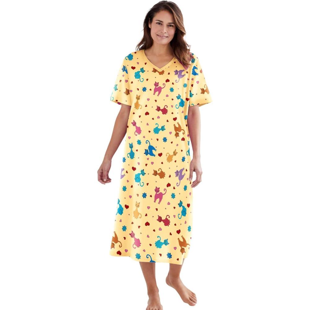 image:imageDreams amp Co Plus Size Long Print SleepshirtYellow Cats