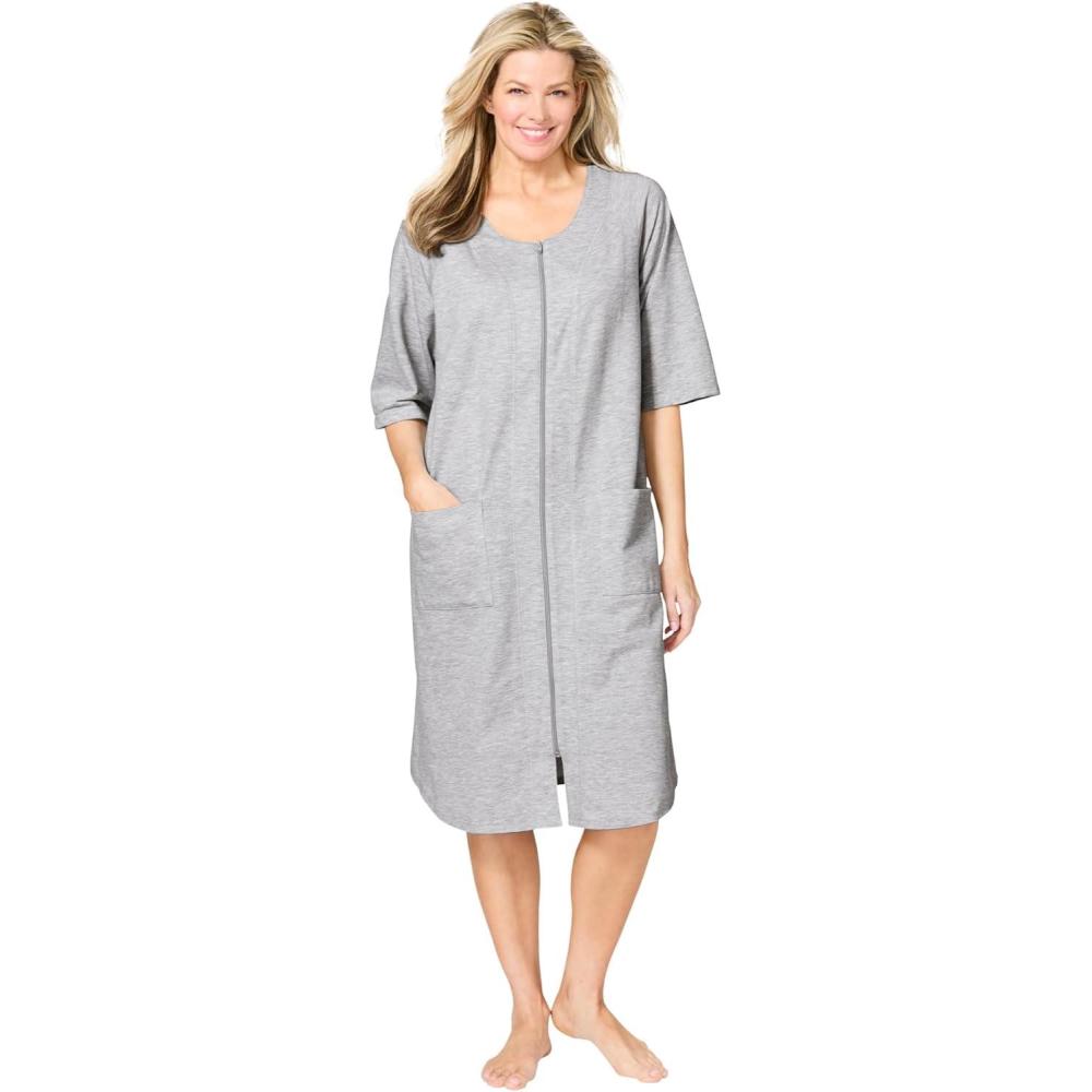 image:imageDreams amp Co Plus Size Short French Terry ZipFront RobeHeather Grey