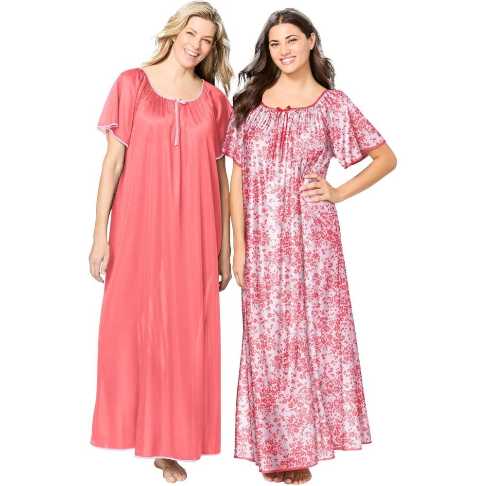 image:imageOnly Necessities Plus Size 2Pack Long Silky GownSweet Coral Flower
