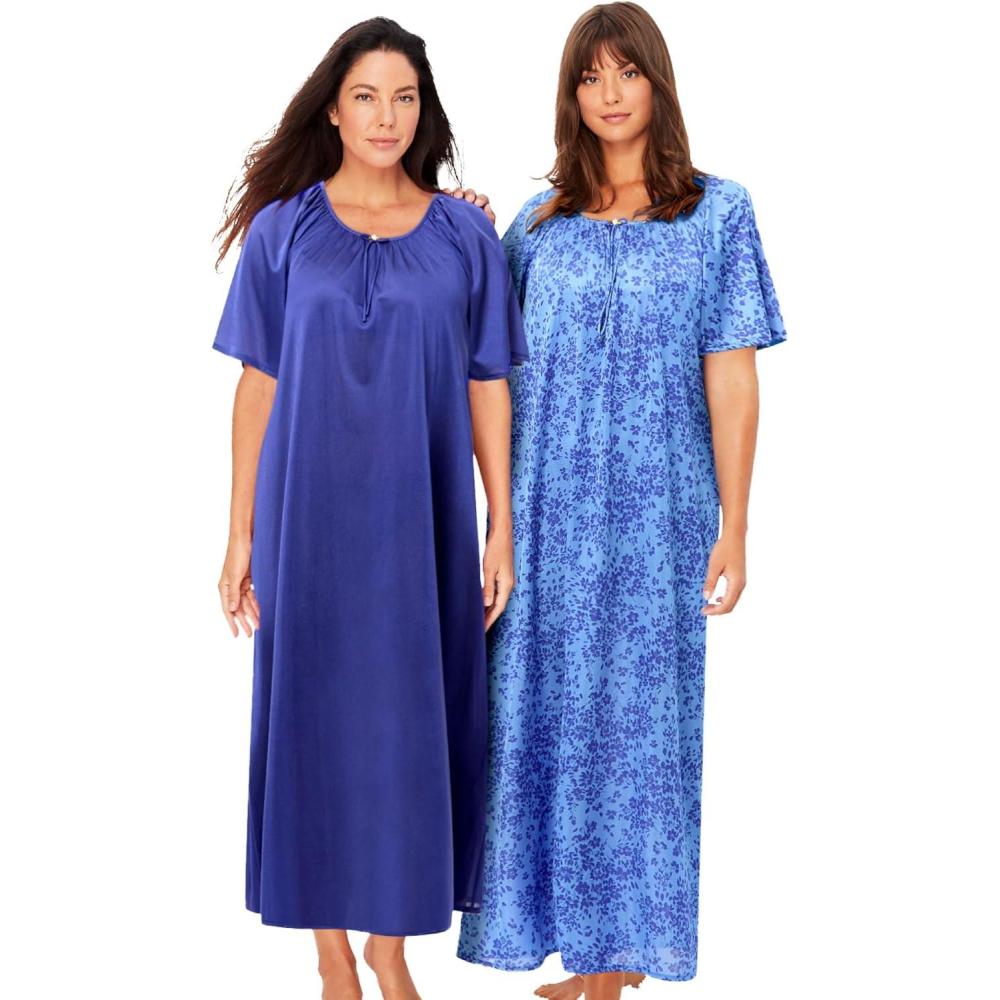 image:imageOnly Necessities Plus Size 2Pack Long Silky GownUltra Blue French Blue Flower