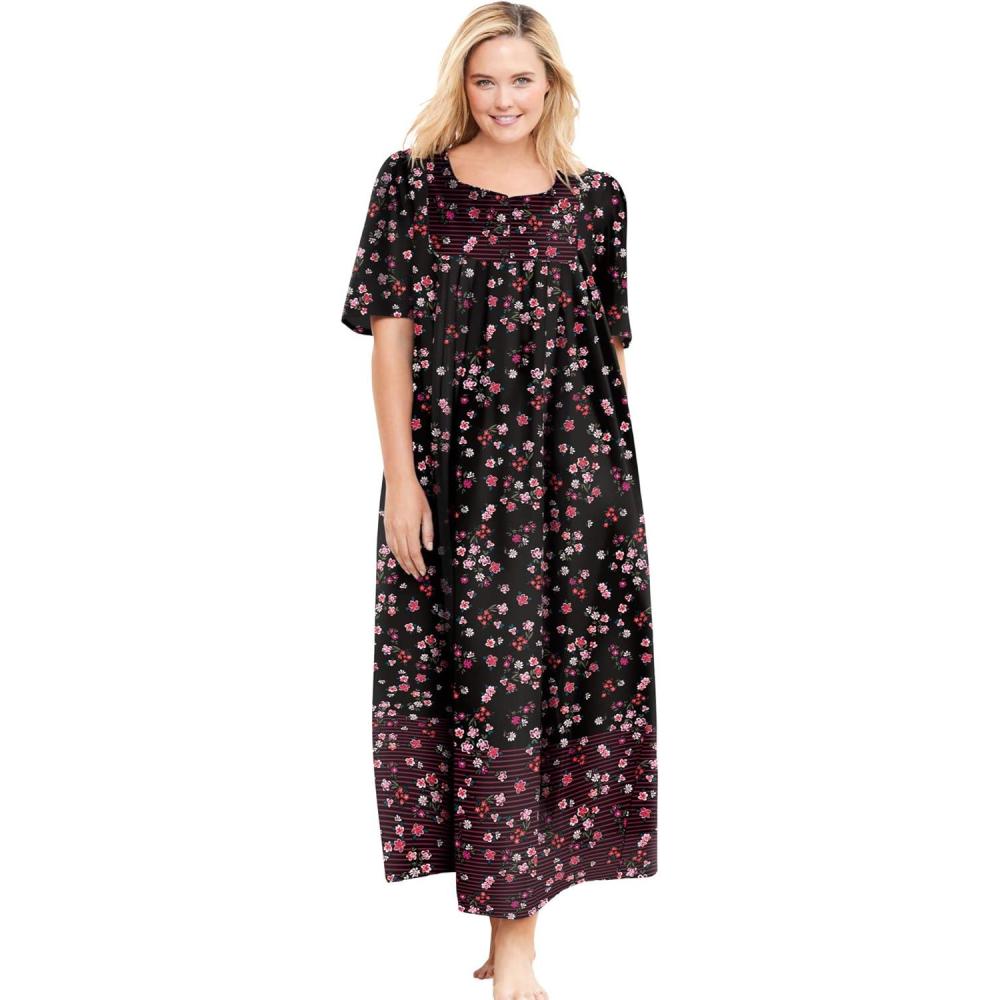 image:imageOnly Necessities Womens Plus Size Bib Front Lounger House Dress NightgownBlack Floral