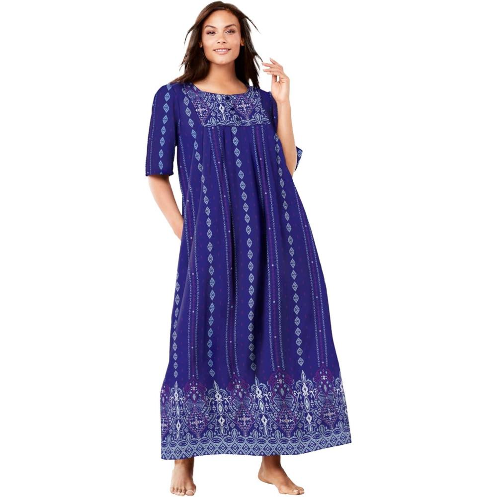 image:imageOnly Necessities Womens Plus Size Bib Front Lounger House Dress NightgownBlue Sapphire Gem