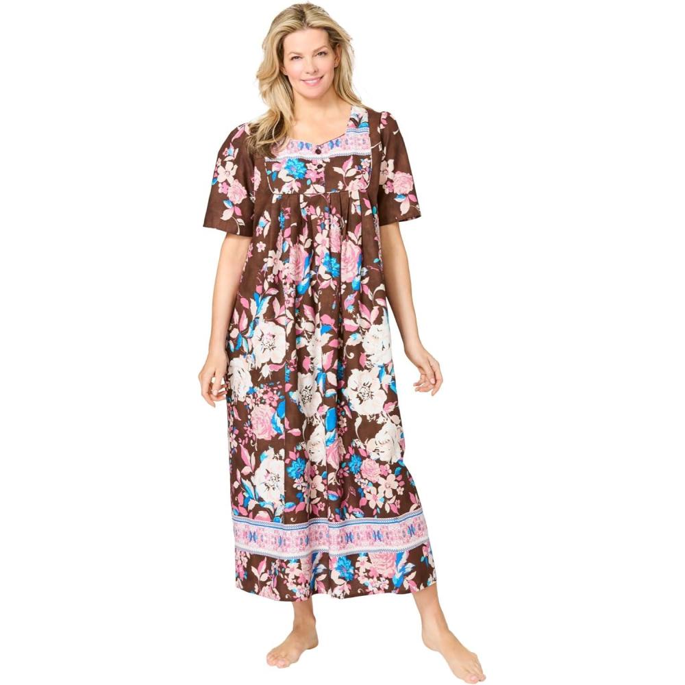 image:imageOnly Necessities Womens Plus Size Bib Front Lounger House Dress NightgownFrench Toast Romantic Floral