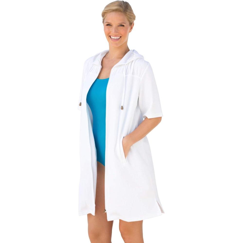 image:imageSwimsuits for All Swim 365 Womens Plus Size Hooded Terry Swim Cover UpWhite