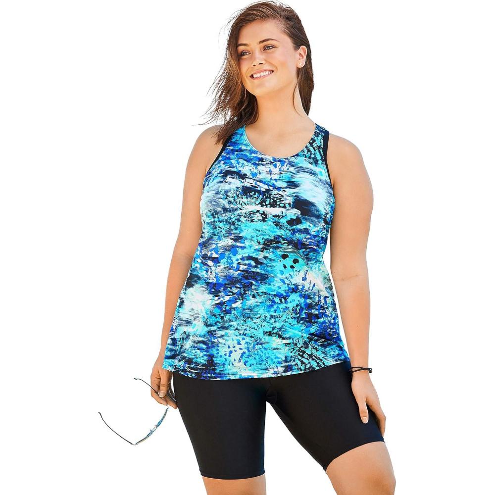 image:imageSwimsuits for All Swim 365 Womens Plus Size LongerLength Racerback Tankini TopBlue Abstract