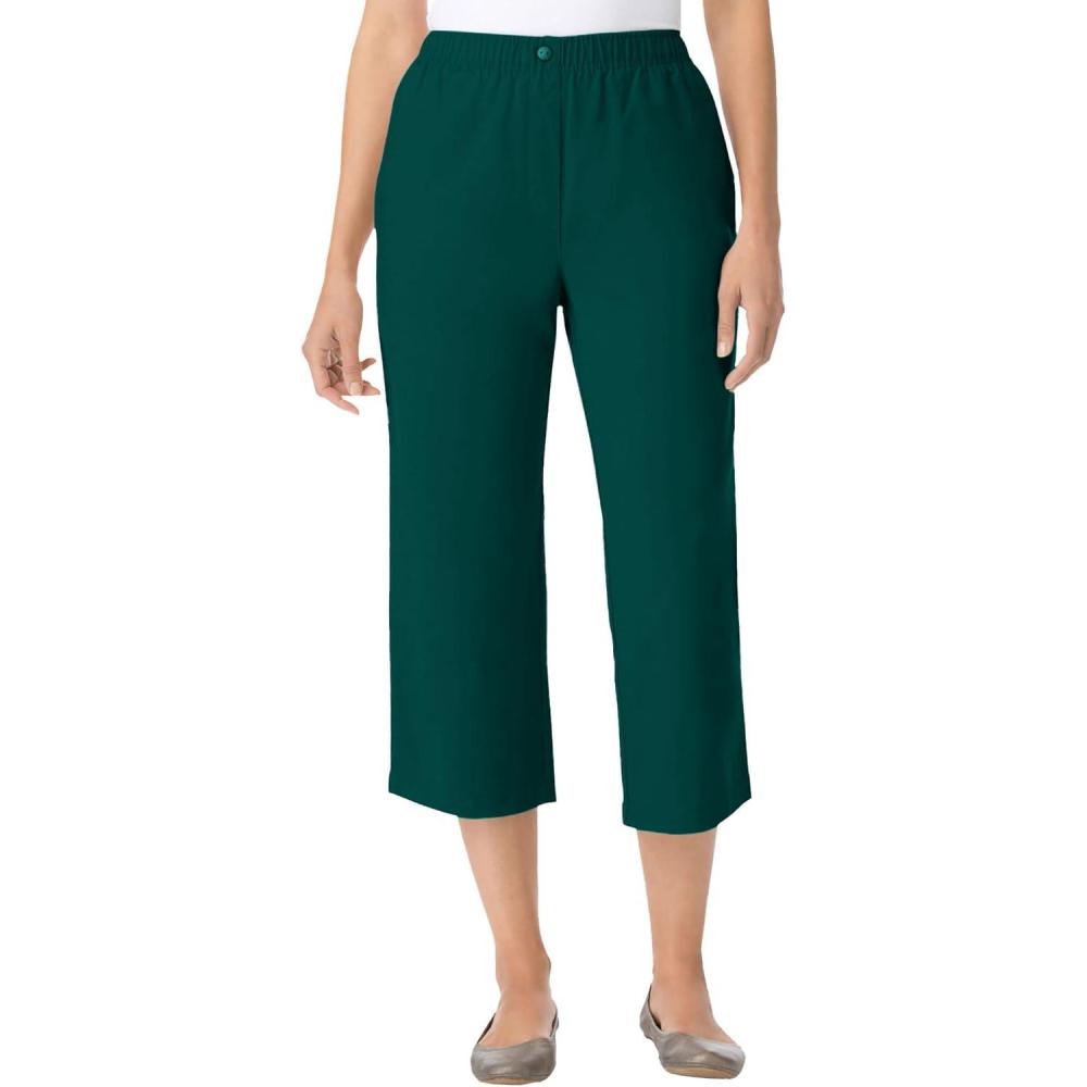 image:imageWoman Within Plus Size 7Day ElasticWaist PullOn Cotton Denim Capri JeansEmerald Green