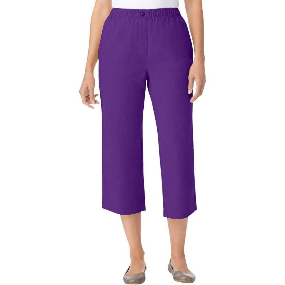 image:imageWoman Within Plus Size 7Day ElasticWaist PullOn Cotton Denim Capri JeansRadiant Purple