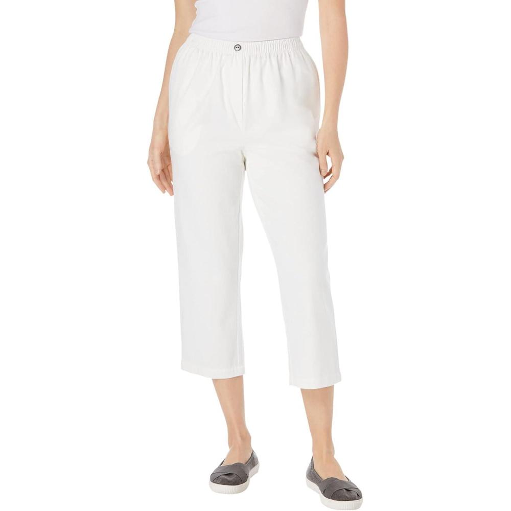 image:imageWoman Within Plus Size 7Day ElasticWaist PullOn Cotton Denim Capri JeansWhite