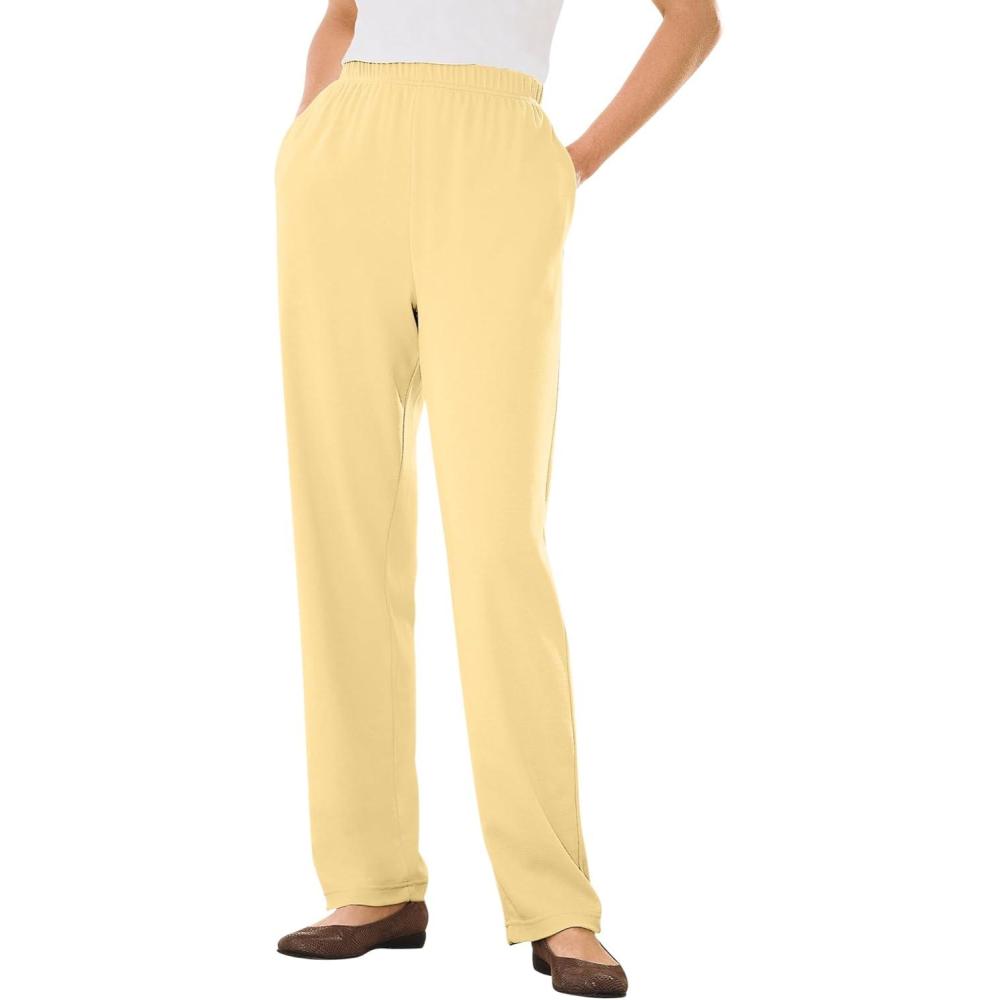 image:imageWoman Within Plus Size 7Day Knit Straight Leg Pant Stretch Elastic Waist Petite amp Tall AvailableBanana